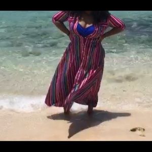 Striped button down front dress